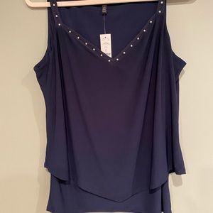 Dressy, pretty, comfy, stretchy NAVY with pearls, layered top